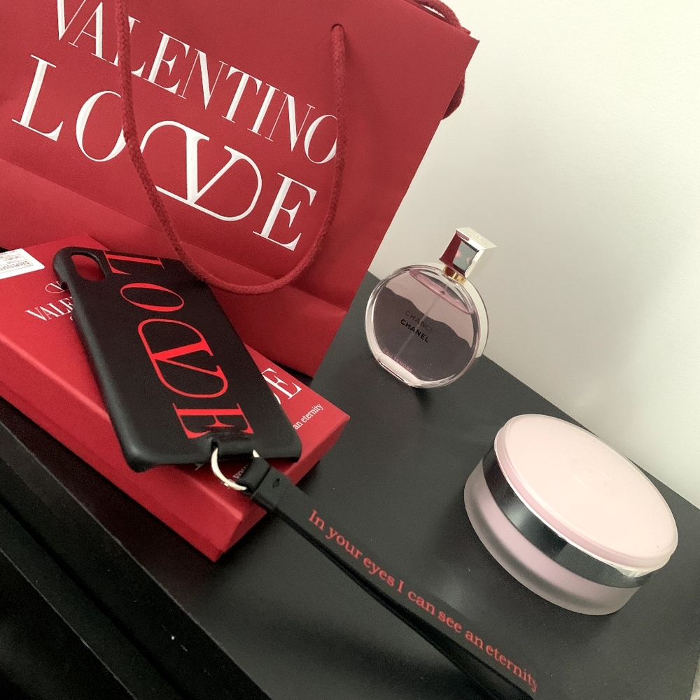 Valentino Black Phone Case with Red LOVE Text and Strap